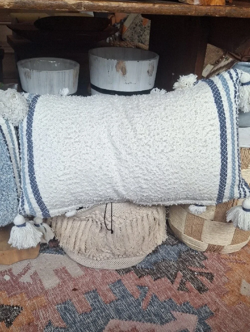 Textured Blue and Cream Decorative Throw Pillow - Cozy Home Accent